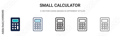 Small calculator icon in filled, thin line, outline and stroke style. Vector illustration of two colored and black small calculator vector icons designs can be used for mobile, ui, photo