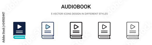Audiobook icon in filled, thin line, outline and stroke style. Vector illustration of two colored and black audiobook vector icons designs can be used for mobile, ui,