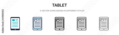 Tablet icon in filled, thin line, outline and stroke style. Vector illustration of two colored and black tablet vector icons designs can be used for mobile, ui,