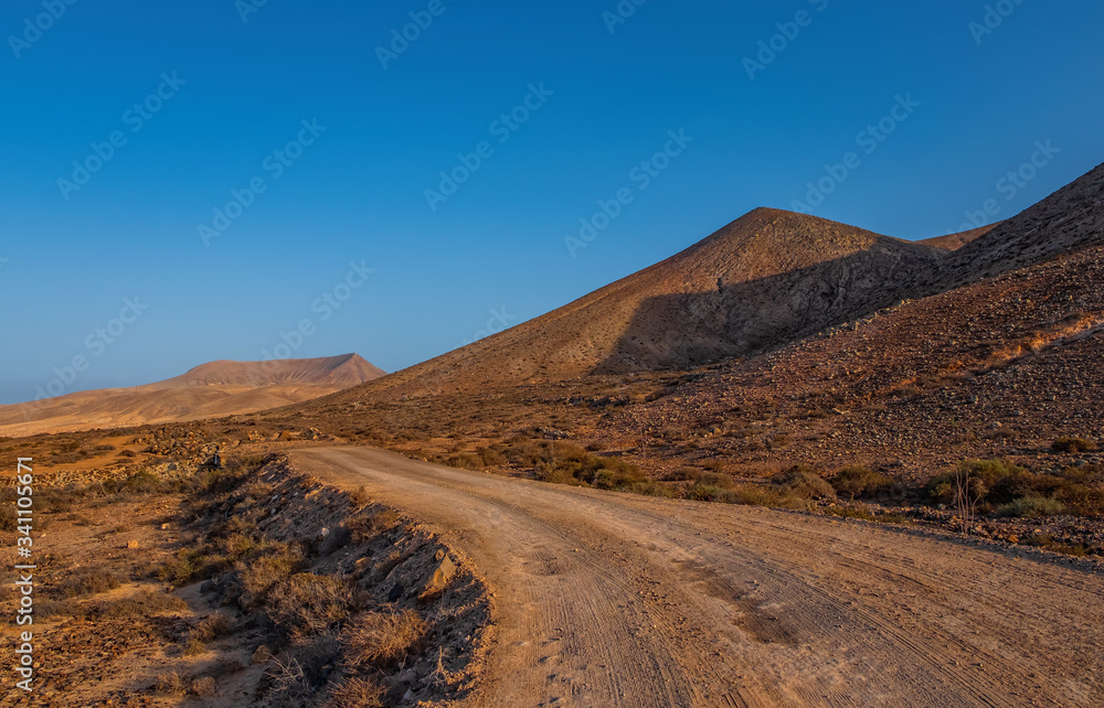 Montana Blanca and Montana Negra at Villaverde, Fuerteventura, Spain. Aerial drone view in october 2019 Montana Blanca and Montana Negra at Villaverde, Fuerteventura, Spain. Aerial drone view in october 2019