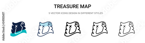 Treasure map icon in filled, thin line, outline and stroke style. Vector illustration of two colored and black treasure map vector icons designs can be used for mobile, ui,