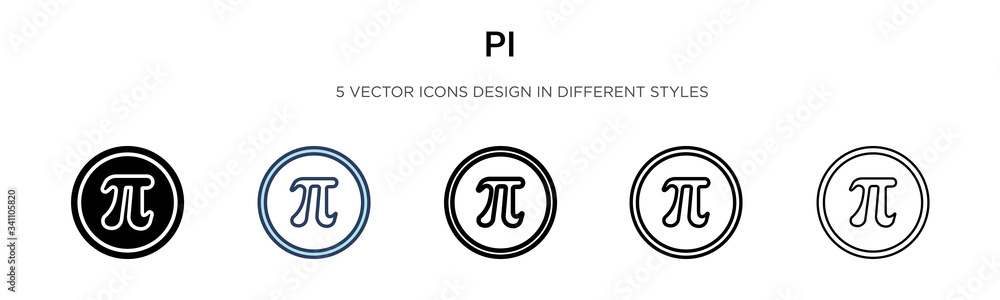 Pi icon in filled, thin line, outline and stroke style. Vector illustration of two colored and black pi vector icons designs can be used for mobile, ui, - obrazy, fototapety, plakaty 