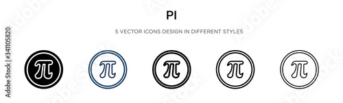 Pi icon in filled, thin line, outline and stroke style. Vector illustration of two colored and black pi vector icons designs can be used for mobile, ui,