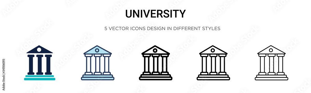 University icon in filled, thin line, outline and stroke style. Vector illustration of two colored and black university vector icons designs can be used for mobile, ui,
