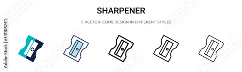 Sharpener icon in filled, thin line, outline and stroke style. Vector illustration of two colored and black sharpener vector icons designs can be used for mobile, ui, photo