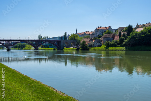 Maribor cityscape and Drava river in Slovenia. © kateafter