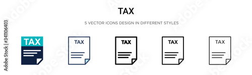 Tax icon in filled, thin line, outline and stroke style. Vector illustration of two colored and black tax vector icons designs can be used for mobile, ui,