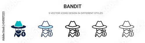 Bandit icon in filled, thin line, outline and stroke style. Vector illustration of two colored and black bandit vector icons designs can be used for mobile, ui,