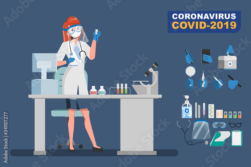 Doctor who save patients from coronavirus outbreak and fighting the coronavirus. Creation doctor character pose set with equipment, tools, and medical labs.