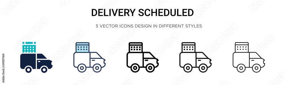 Delivery scheduled icon in filled, thin line, outline and stroke style. Vector illustration of two colored and black delivery scheduled vector icons designs can be used for mobile, ui,