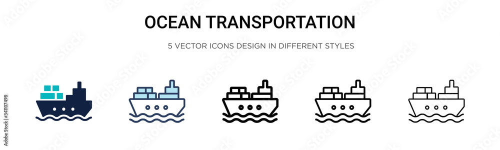 Ocean transportation icon in filled, thin line, outline and stroke ...