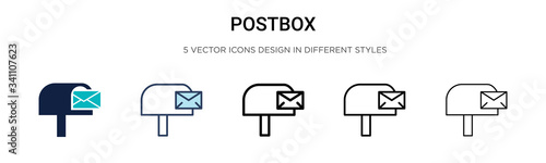 Postbox icon in filled, thin line, outline and stroke style. Vector illustration of two colored and black postbox vector icons designs can be used for mobile, ui,