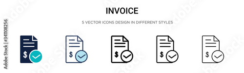Invoice icon in filled, thin line, outline and stroke style. Vector illustration of two colored and black invoice vector icons designs can be used for mobile, ui, photo