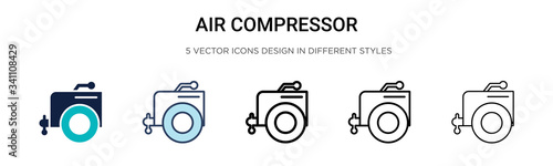 Air compressor icon in filled, thin line, outline and stroke style. Vector illustration of two colored and black air compressor vector icons designs can be used for mobile, ui,