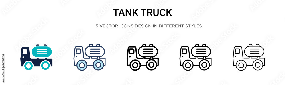 Tank truck icon in filled, thin line, outline and stroke style. Vector illustration of two colored and black tank truck vector icons designs can be used for mobile, ui,