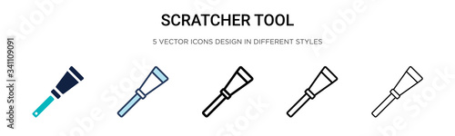 Scratcher tool icon in filled, thin line, outline and stroke style. Vector illustration of two colored and black scratcher tool vector icons designs can be used for mobile, ui,
