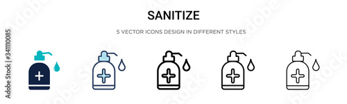 Sanitize icon in filled, thin line, outline and stroke style. Vector illustration of two colored and black sanitize vector icons designs can be used for mobile, ui,