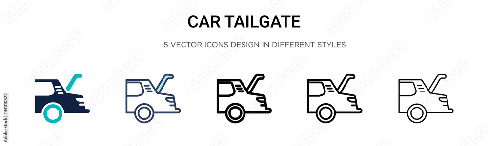 Car tailgate icon in filled, thin line, outline and stroke style. Vector illustration of two colored and black car tailgate vector icons designs can be used for mobile, ui,