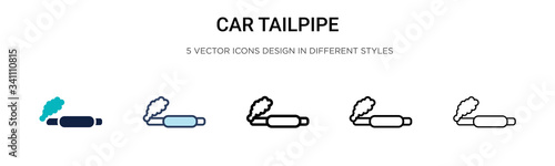 Car tailpipe icon in filled, thin line, outline and stroke style. Vector illustration of two colored and black car tailpipe vector icons designs can be used for mobile, ui,