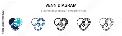 Venn diagram icon in filled, thin line, outline and stroke style. Vector illustration of two colored and black venn diagram vector icons designs can be used for mobile, ui,