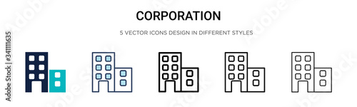 Corporation icon in filled, thin line, outline and stroke style. Vector illustration of two colored and black corporation vector icons designs can be used for mobile, ui,