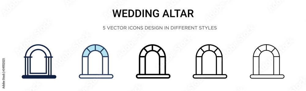 Fototapeta premium Wedding altar icon in filled, thin line, outline and stroke style. Vector illustration of two colored and black wedding altar vector icons designs can be used for mobile, ui,