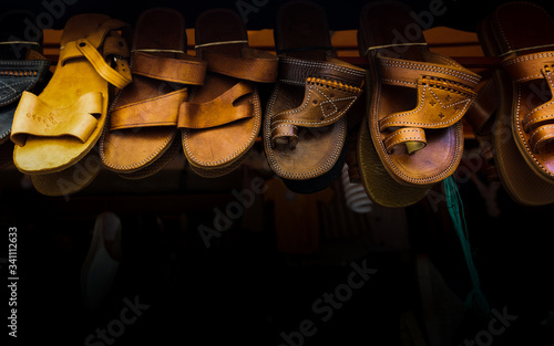 A sandals shop in a market in Tanger