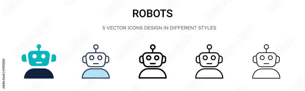 Fototapeta premium Robots icon in filled, thin line, outline and stroke style. Vector illustration of two colored and black robots vector icons designs can be used for mobile, ui,