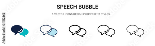 Speech bubble icon in filled, thin line, outline and stroke style. Vector illustration of two colored and black speech bubble vector icons designs can be used for mobile, ui,