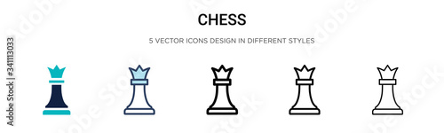 Chess icon in filled, thin line, outline and stroke style. Vector illustration of two colored and black chess vector icons designs can be used for mobile, ui,