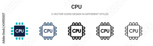Cpu icon in filled, thin line, outline and stroke style. Vector illustration of two colored and black cpu vector icons designs can be used for mobile, ui,