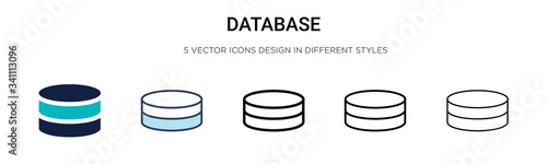 Database icon in filled, thin line, outline and stroke style. Vector illustration of two colored and black database vector icons designs can be used for mobile, ui,