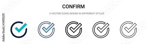 Confirm icon in filled, thin line, outline and stroke style. Vector illustration of two colored and black confirm vector icons designs can be used for mobile, ui,