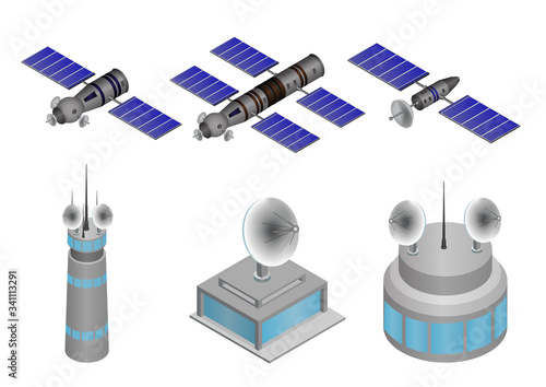 Set of Satellite and transmitter building illustrations