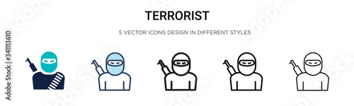 Terrorist icon in filled, thin line, outline and stroke style. Vector illustration of two colored and black terrorist vector icons designs can be used for mobile, ui, photo