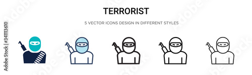 Terrorist icon in filled, thin line, outline and stroke style. Vector illustration of two colored and black terrorist vector icons designs can be used for mobile, ui,