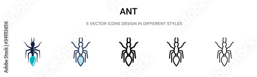 Ant icon in filled, thin line, outline and stroke style. Vector illustration of two colored and black ant vector icons designs can be used for mobile, ui,