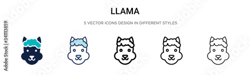 Llama icon in filled, thin line, outline and stroke style. Vector illustration of two colored and black llama vector icons designs can be used for mobile, ui,