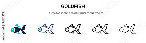 Goldfish icon in filled, thin line, outline and stroke style. Vector illustration of two colored and black goldfish vector icons designs can be used for mobile, ui,