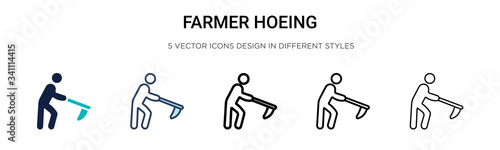 Farmer hoeing icon in filled, thin line, outline and stroke style. Vector illustration of two colored and black farmer hoeing vector icons designs can be used for mobile, ui,