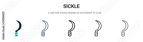 Sickle icon in filled, thin line, outline and stroke style. Vector illustration of two colored and black sickle vector icons designs can be used for mobile, ui,