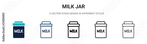 Milk jar icon in filled, thin line, outline and stroke style. Vector illustration of two colored and black milk jar vector icons designs can be used for mobile, ui,