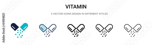 Vitamin icon in filled, thin line, outline and stroke style. Vector illustration of two colored and black vitamin vector icons designs can be used for mobile, ui, photo