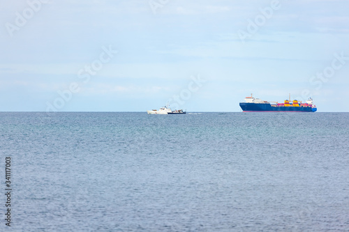 Ship on the horizon of the Black Sea  Poti  Georgia