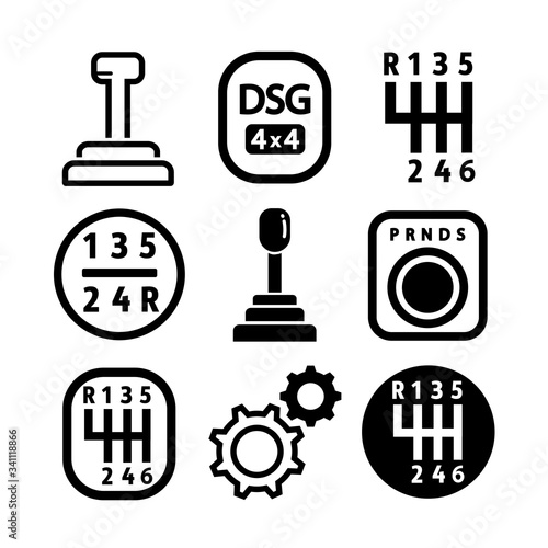 Vector car gearbox icon set. Outline set of car gearbox vector icons for web design isolated on white background