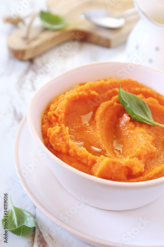 Carrot puree and basil dressing