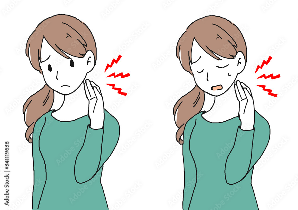 首の凝りに悩む女性のイラスト 首の凝りに悩む女性のイラスト