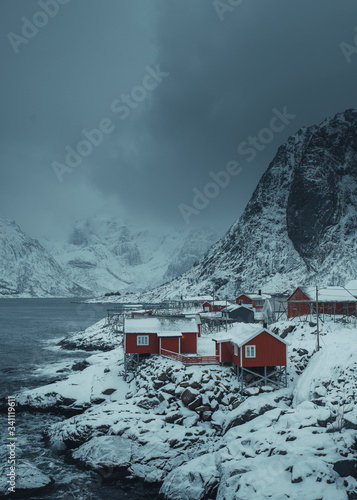 Wallpaper Mural Red cabins on a snowy Sakrisoy island, Norway Torontodigital.ca