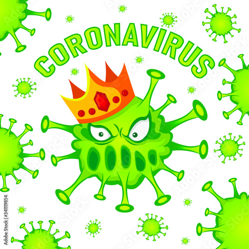 Evil green virus with a crown, it is very dangerous because it is the main among the other viruses