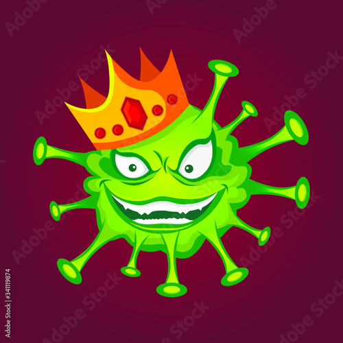 The insidious green character of the virus, who smiles maliciously while looking at you, as if smirking and feeling like the invincible king of all other viruses